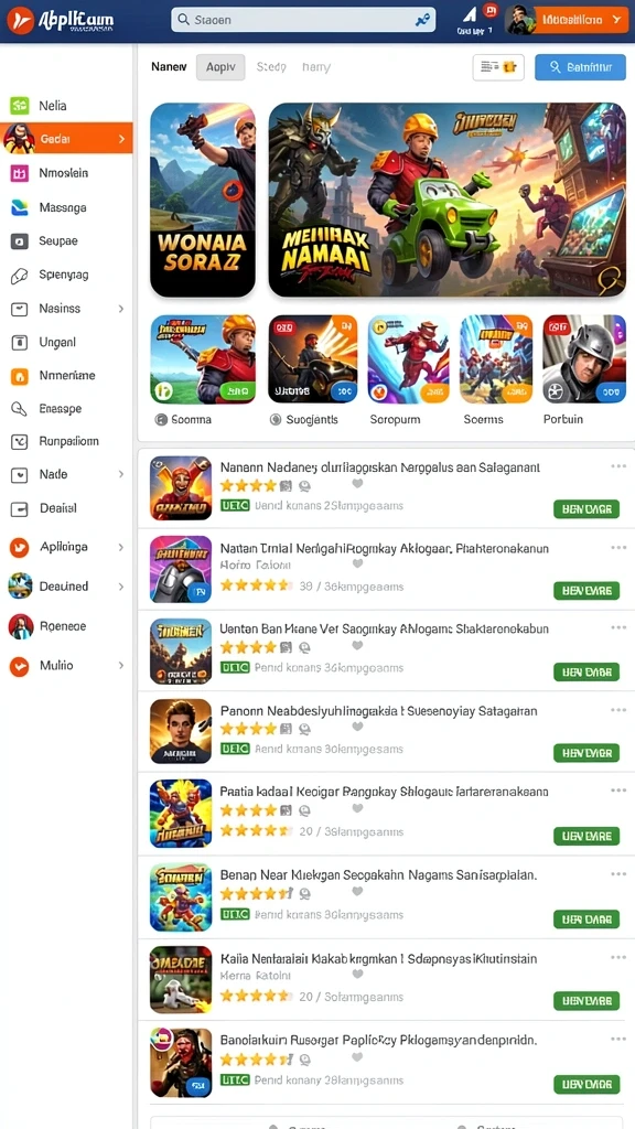 Berbagai jenis permainan yang tersedia untuk dipilih.